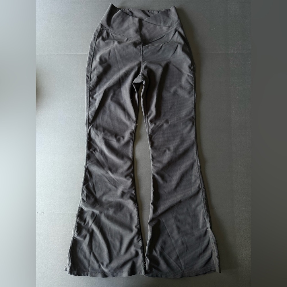 Black Ribbed Flared Leggings | Crossover Waistband | Women’s | Good Condition